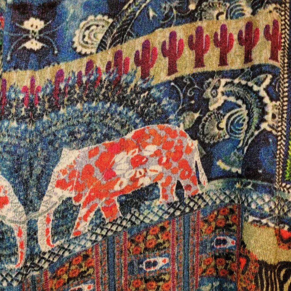 Desigual Soft Wool Safari Abstract V Neck Sweater